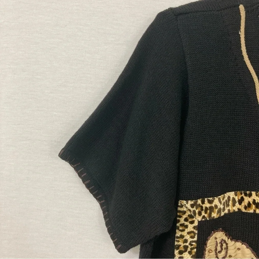 Vintage Arriviste Safari Embroidered Button Short‎ Sleeve Cardigan Large